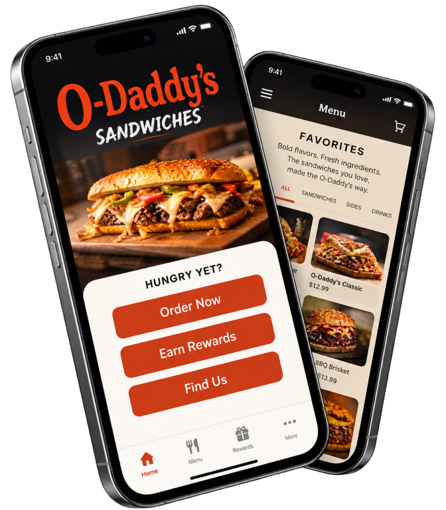 Mockup Website Image on Mobile Screen Img - O-Daddy's Brick Oven Sandwiches