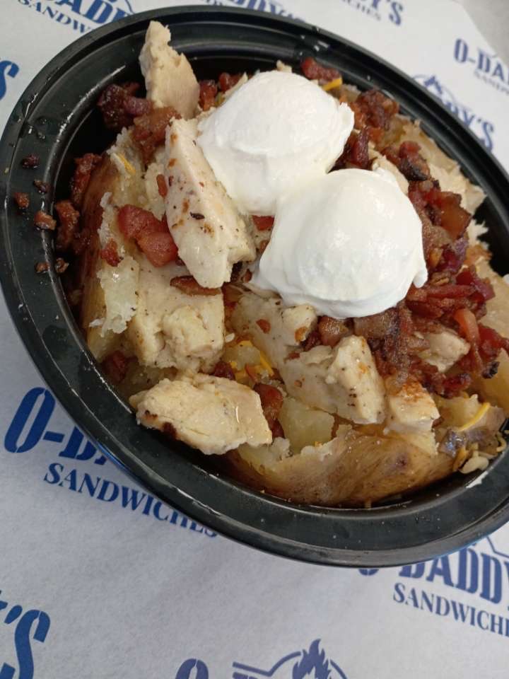 Loaded Baked Potato Bowl Topped with Grilled Chicken, Crispy Bacon Bits, Melted Cheese, and Sour Cream | O-Daddy's Brick Oven Sandwiches