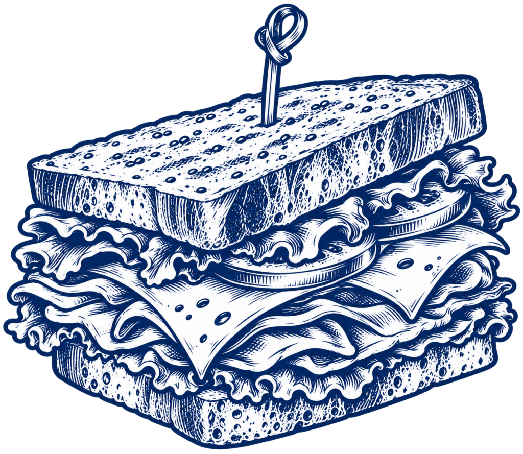 Vintage Line Art Drawing of A Fresh Deli Sandwich Icon | O-Daddy's Brick Oven Sandwiches