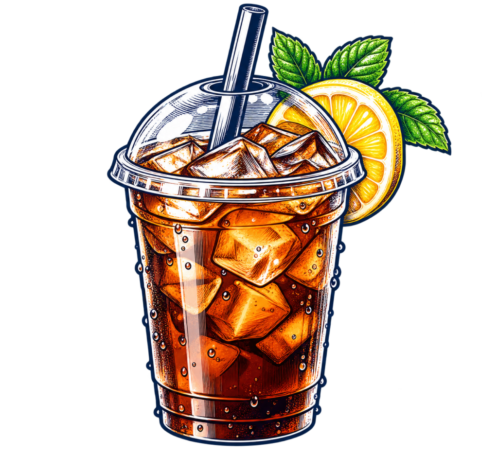 Refreshing Iced Tea Drink Graphic with Lemon Wheel Garnish and Mint Leaves | O-Daddy's Brick Oven Sandwiches