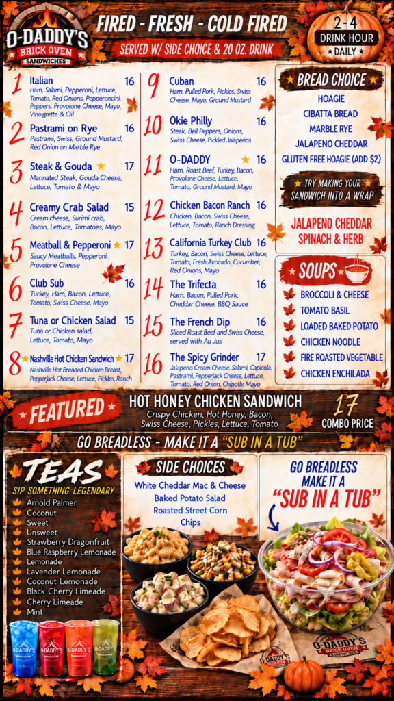OUR FEATURED MENU | O-Daddy's Brick Oven Sandwiches