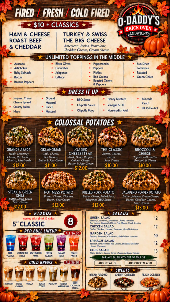 OUR MENU | O-Daddy's Brick Oven Sandwiches